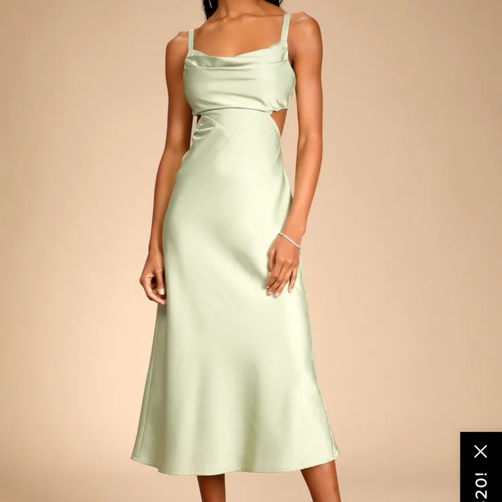 Sage satin midi dress
